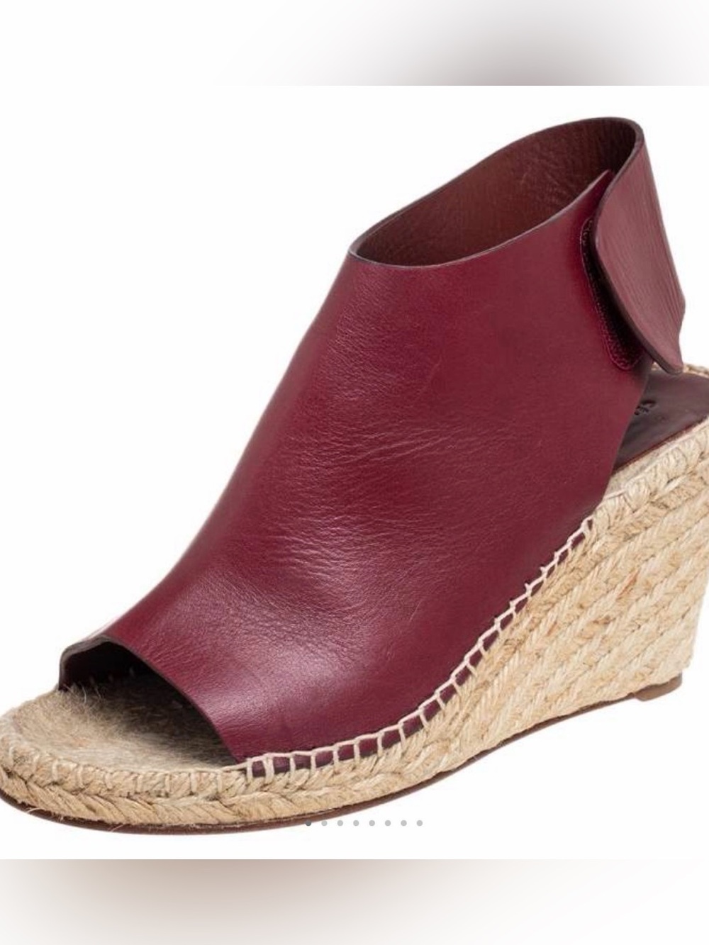 Celine Burgundy Leather Open Toe Espadrille Wedge Sandals Sz 8